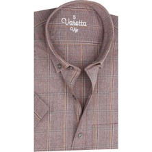 Varetta Erkek Fındık Kabuğu Rengi Kısa Kollu Kareli Cepli Pamuklu Gömlek