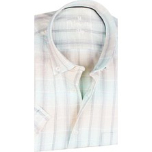 Varetta Erkek Su Yeşili Pembe Kısa Kollu Kareli Cepli Pamuklu Gömlek