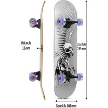 Telvesse Ledli Silikon Teker Kaykay Semi-Pro 8 Katman Yüzey Zımparalı Işıklı Kaymaz Skateboard 80 cm Gri