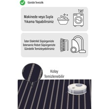 MarkaEv Lacivert Üstüne Beyaz Çizgi Desen Dijital Baskılı Zenit Kilim