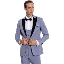 Wessi Kadife Yaka Slim Fit Açık Mavi Erkek Damatlık - Wessi