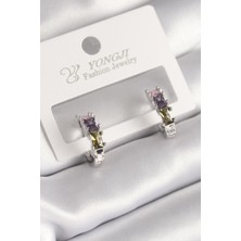 E-Bijuteri Pirinç Gümüş Renk Zirkon Taşlı Kadın Küpe