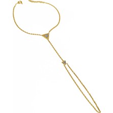 Mistik Silver Üçgen Baget Taşlı Gümüş Şahmeran Bileklik - Gold Renk