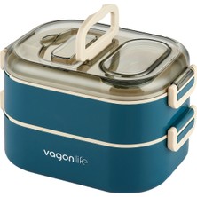 Vagonlife 1000 ml Iki Kat Üç Bölme Paslanmaz Çelik Bento Lunch Box Yeni Nesil Sefer Tası-Sos Kaseli MODEL-FFLBOX7081