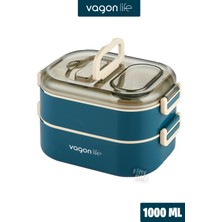 Vagonlife 1000 ml Iki Kat Üç Bölme Paslanmaz Çelik Bento Lunch Box Yeni Nesil Sefer Tası-Sos Kaseli MODEL-FFLBOX7081