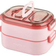 Vagonlife 1000 ml Iki Kat Üç Bölme Paslanmaz Çelik Bento Lunch Box Yeni Nesil Sefer Tası-Sos Kaseli MODEL-FFLBOX7081