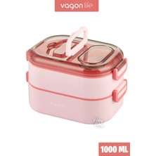 Vagonlife 1000 ml Iki Kat Üç Bölme Paslanmaz Çelik Bento Lunch Box Yeni Nesil Sefer Tası-Sos Kaseli MODEL-FFLBOX7081