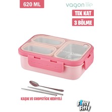 Vagonlife Lunch Box 620 ml Tek Kat Üç Bölmeli Metal Kaşıklı Yeni Nesil Sefer TASI-FFLBOX7097