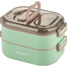 Vagonlife 1000 ml Iki Kat Üç Bölme Paslanmaz Çelik Bento Lunch Box Yeni Nesil Sefer Tası-Sos Kaseli MODEL-FFLBOX7081