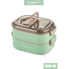 Vagonlife 1000 ml Iki Kat Üç Bölme Paslanmaz Çelik Bento Lunch Box Yeni Nesil Sefer Tası-Sos Kaseli MODEL-FFLBOX7081