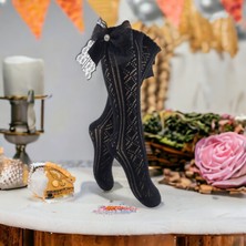 Shopiolog Fileli Kurdela Detaylı Kız Çocuk Diz Altı Pamuklu Çorap