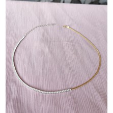 Mistik Silver Yarısı Suyolu Yarısı Gurmet Zincir Çift Renkli Choker Gümüş Kolye