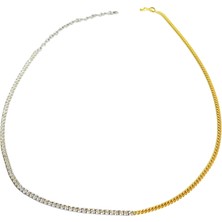 Mistik Silver Yarısı Suyolu Yarısı Gurmet Zincir Çift Renkli Choker Gümüş Kolye