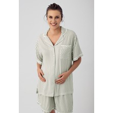 Artış Collection Çizgili Düğmeli Kısa Kollu Esnek Viskon Şortlu Hamile Pijama Takımı 16204