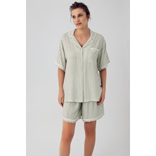 Artış Collection Çizgili Düğmeli Kısa Kollu Esnek Viskon Şortlu Hamile Pijama Takımı 16204