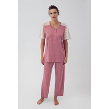 Artış Collection Dantelli Düğmeli Kısa Kollu Esnek Viskon Hamile Pijama Takımı 16206