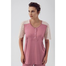 Artış Collection Dantelli Düğmeli Kısa Kollu Esnek Viskon Hamile Pijama Takımı 16206