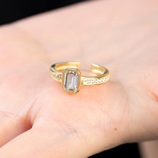 Gümüş Hediye Al Baget Kesim Beyaz Zirkon Taşlı Gold Renk Free Size 925 Ayar Gümüş Kadın Tektaş Yüzük