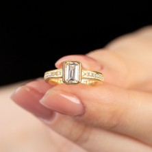 Gümüş Hediye Al Baget Kesim Beyaz Zirkon Taşlı Gold Renk Free Size 925 Ayar Gümüş Kadın Tektaş Yüzük