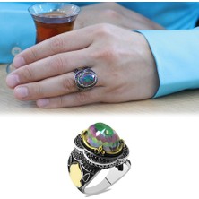 Gümüş Hediye Al Faset Mistik Topaz Taşlı Oval Tasarım Kişiye Özel Isim Harf Yazılı 925 Ayar Gümüş Erkek Yüzük
