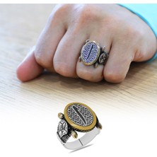 Gümüş Hediye Al Oval Otantik Tasarım Elif Motifli 925 Ayar Gümüş Erkek Yüzük