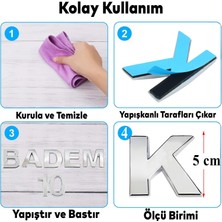 Badem10 Harf Yapışkanlı K Harfi 5 cm Kapı Oda Posta Kutusu Oto Araç Harfi Yazısı Parlak Krom Gümüş