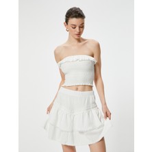 Koton Mini Etek Beli Lastikli Dokulu Fisto Detaylı