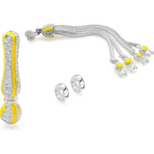 Gümüş Hediye Al Sarı Mineli Alpaka Püskül Seti