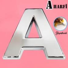 Badem10 Harf Yapışkanlı A Harfi 5 cm Kapı Oda Posta Kutusu Oto Araç Harfi Yazısı Parlak Krom Gümüş