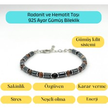 Yıldız Doğal Taş Sertifikalı Rodanit ve Hematit  925 Ayar Doğal Taş Gümüş Bileklik 4mm