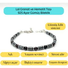 Yıldız Doğal Taş Sertifikalı Lal Granat ve Hematit  925 Ayar Doğal Taş Gümüş Bileklik 4mm