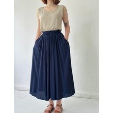 Retrobird Circle Kloş Midi Boy Etek Kadın Lacivert