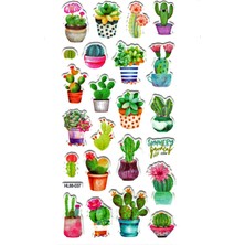 Limmy Sticker Kabartmalı Stiker Defter, Planlayıcı Etiket (HL88-037)-17X9 Cm- Renkli Kaktüs