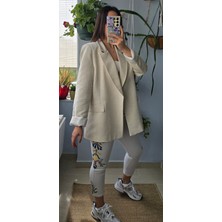 Ece Kahraman Kol Detaylı Astarlı Keten Blazer Ceket