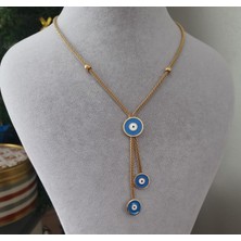 Betül Çekiç Çelik Kadın Kolye Gold Renk Nazar Boncuğu Boru Zincir