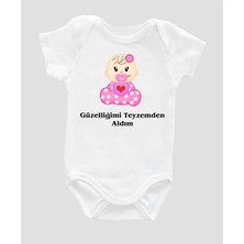 Outdoor One Kısa Kollu Güzelliğimi Teyzemden Aldım %100 Pamuklu Bebek Body Bebek Teyze Zıbın Badi ZBN006