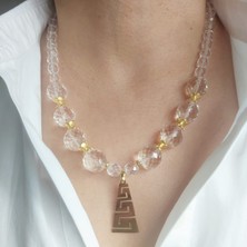 Devi Fashion Kleopatra Çelik Uçlu Doğal Kristal Taşlı Kolye