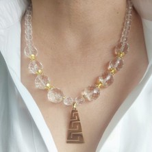 Devi Fashion Kleopatra Çelik Uçlu Doğal Kristal Taşlı Kolye