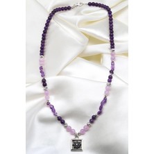 Alibaba Doğaltaş Ametist Kunzit Doğal Taş Özel Tasarım 925 Ayar Gümüş Kolye