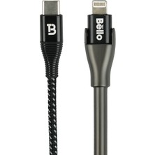 Bello BA-02 Type-C Lightning Standlı Koruyuculu Örgülü Hızlı Şarj Data Kablosu 27W 1.2m