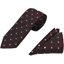 Brianze Siyah Bordo Beyaz Puantiye Desen Kravat Mendil Set
