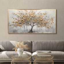 Tablosan Yağlı Boya Dokulu Tablo Sarı Yapraklı Soyut Ağaç U01003