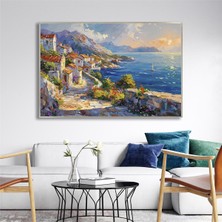 Tablosan Yağlı Boya Dokulu Tablo Modern Spatula Akdeniz Evleri Manzarası U06039