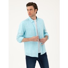 Cacharel Erkek Turkuaz Regular Fit %100 Keten Gömlek 50284823-VR093