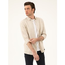 Cacharel Erkek Bej Regular Fit %100 Keten Gömlek 50284823-VR011