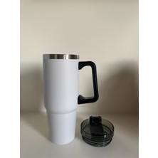 Tarantula Stainless Steel Pipetli Yandan Tutmalı  0.89 Lt Beyaz Seyahat Termosu