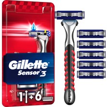 Gillette Sensor3 Red Edition Tıraş Makinesi + 6 Yedek Tıraş Bıçağı