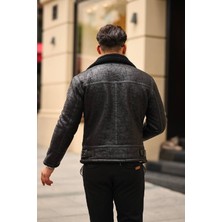 Good Fashion Erkek Siyah Içi Full Kürklü Napa Deri Kuzey Model Mont
