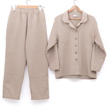 Ecocotton Melsa Kadın Pijama Takımı  Organik Pamuk Müslin Bej