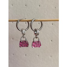 NV Jewellery Çelik Pembe Çanta Pandora's Küpe 2 Adet Charm Özel Tasarım (Çıkarılıp Bilekliğe Takılabilir)